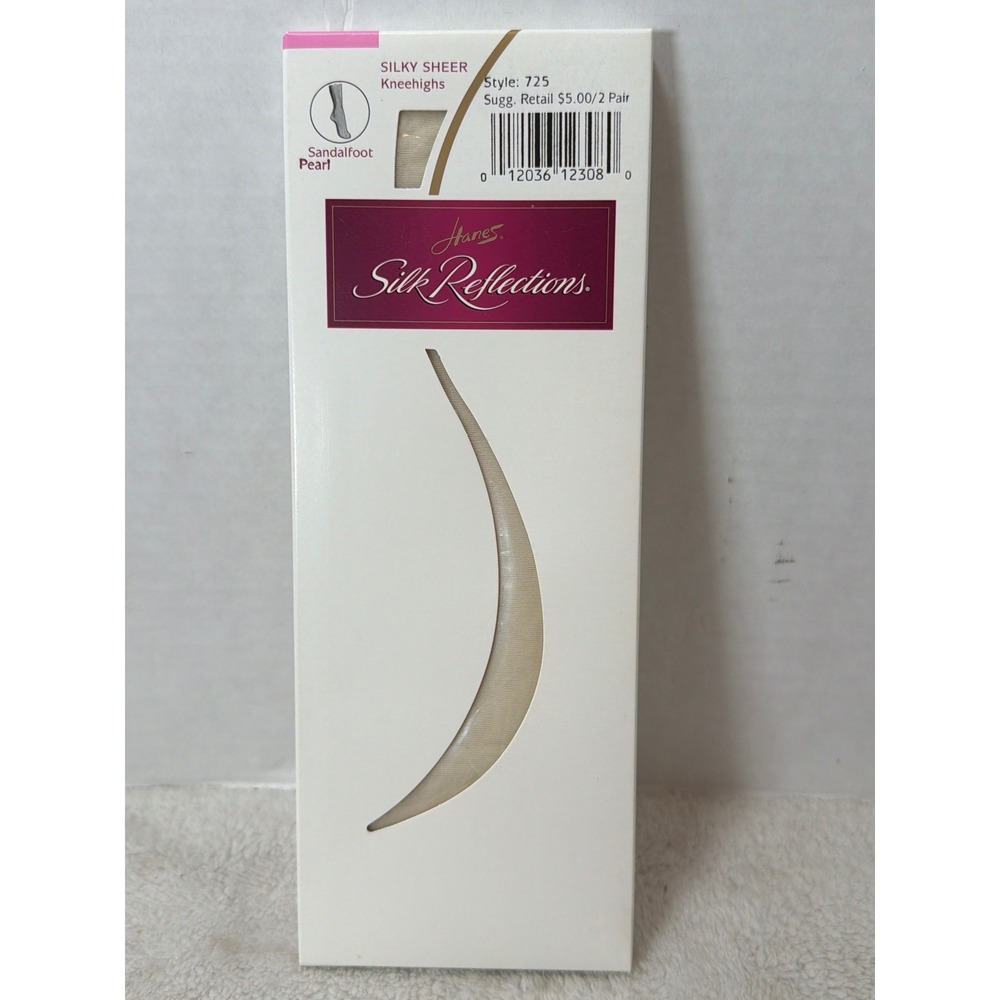 Hanes Silk Reflections Silky Sheer 725 Sandalfoot Pearl Sheer Knit Knee High 2pr